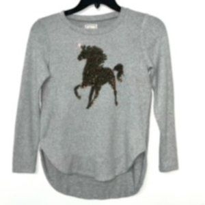 Girls- Grey Sweater with Sequined Unicorn - Size M (10/12)